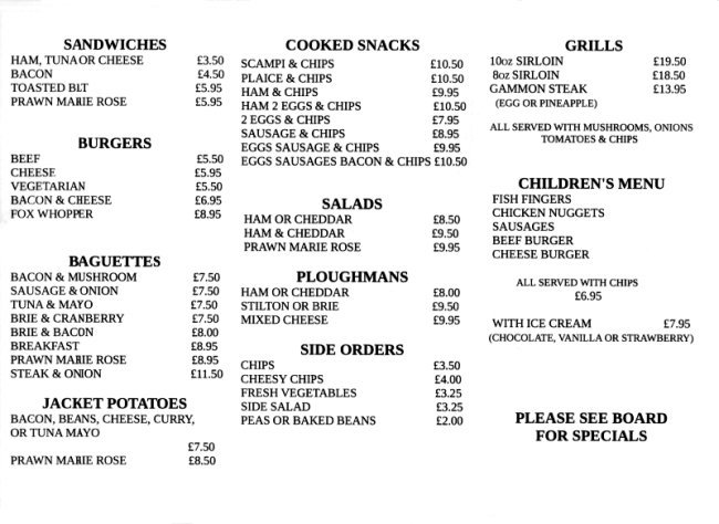 Bar Menu Side 2